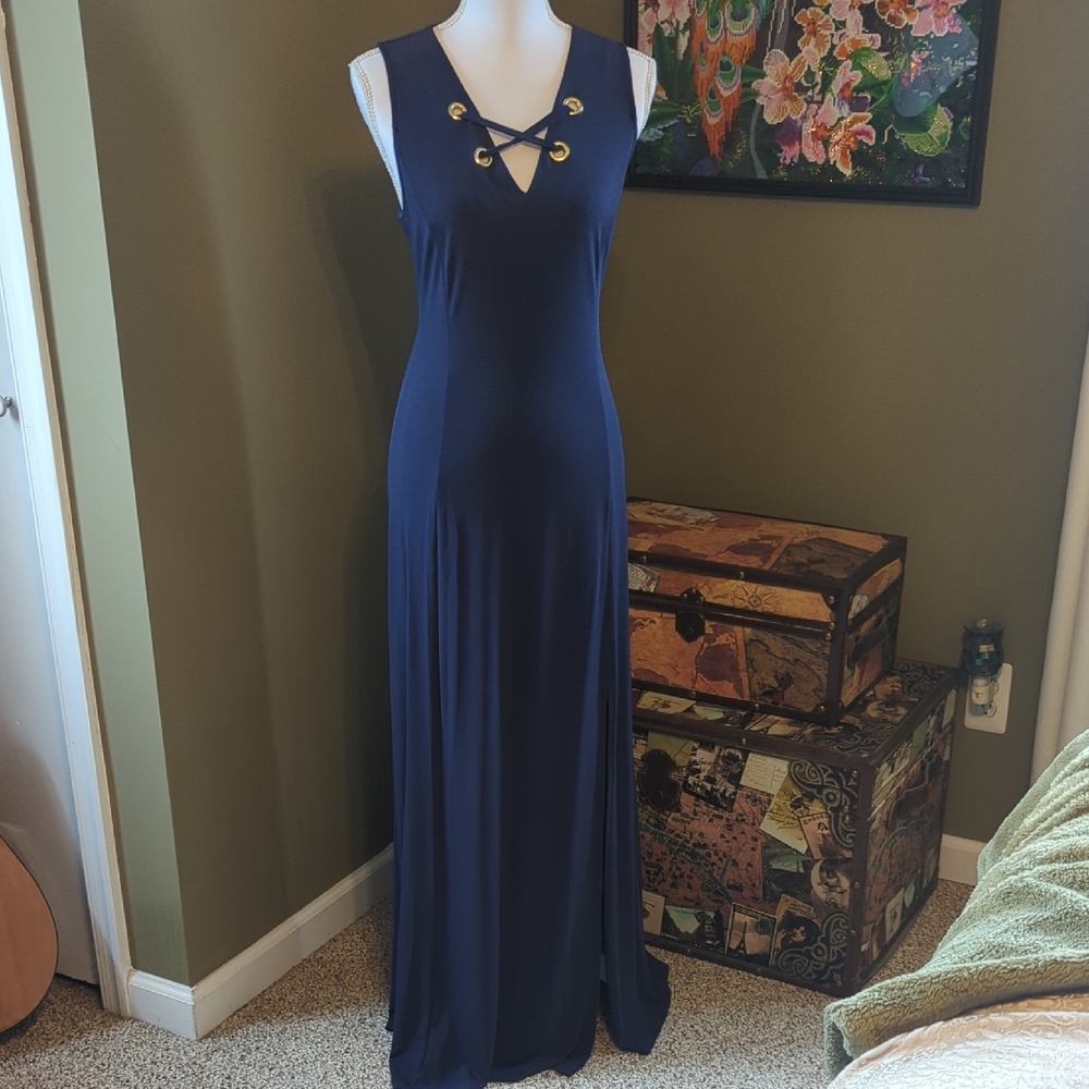 MICHAEL Michael Kors Blue Sleeveless V-Neck Gown